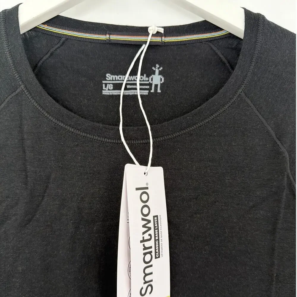 Smartwool Black Classic All-Season Merino Base Layer Crew Top Size L